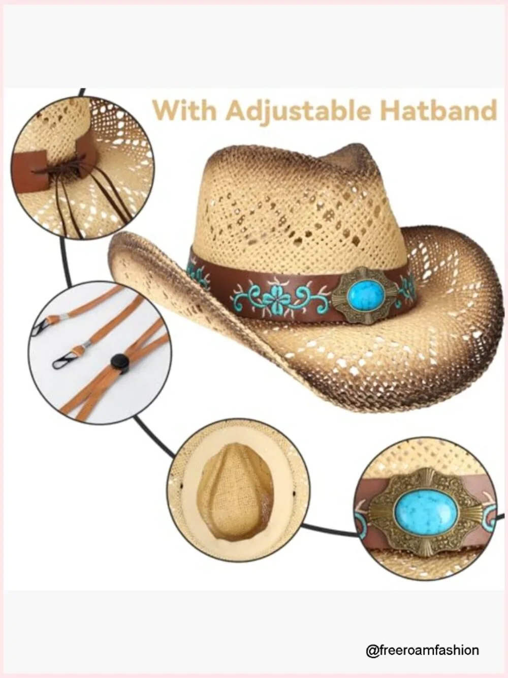 Wide Brim Straw Cowboy Hat Shapeable Brim Western Hat